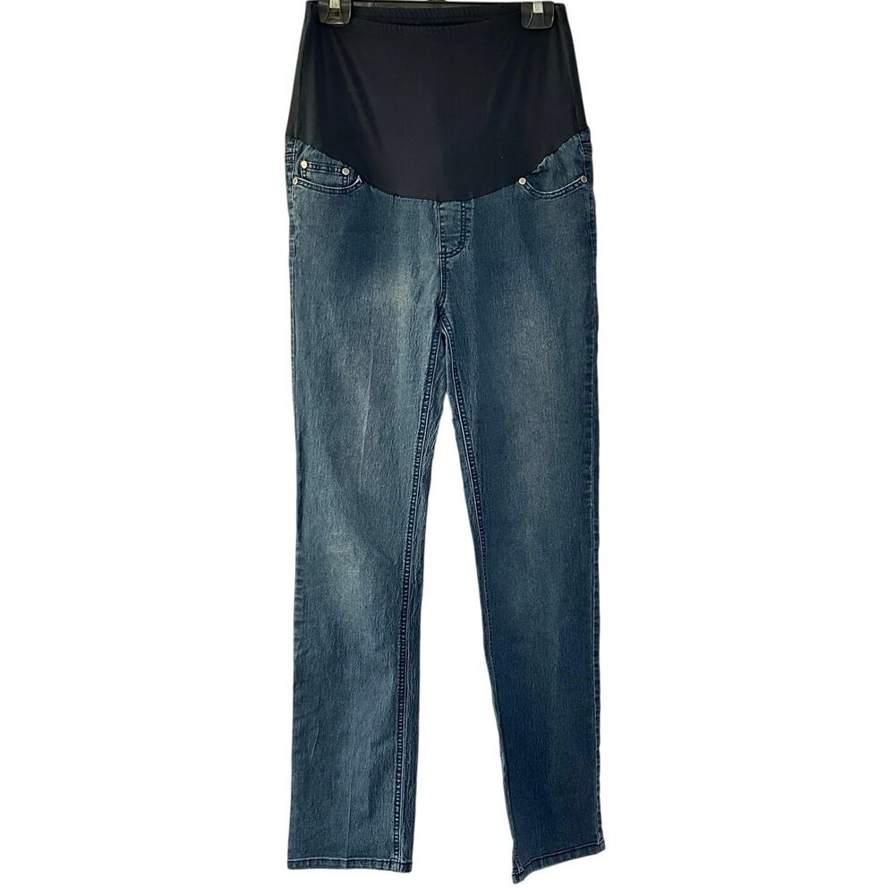 Oh! Mamma Dark Wash Full Panel Maternity Jeans L Over-the-Belly Pregnancy Denim